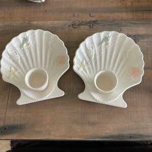 Vintage set of 2 Shell / seashell plates with two sauce/dip bowls